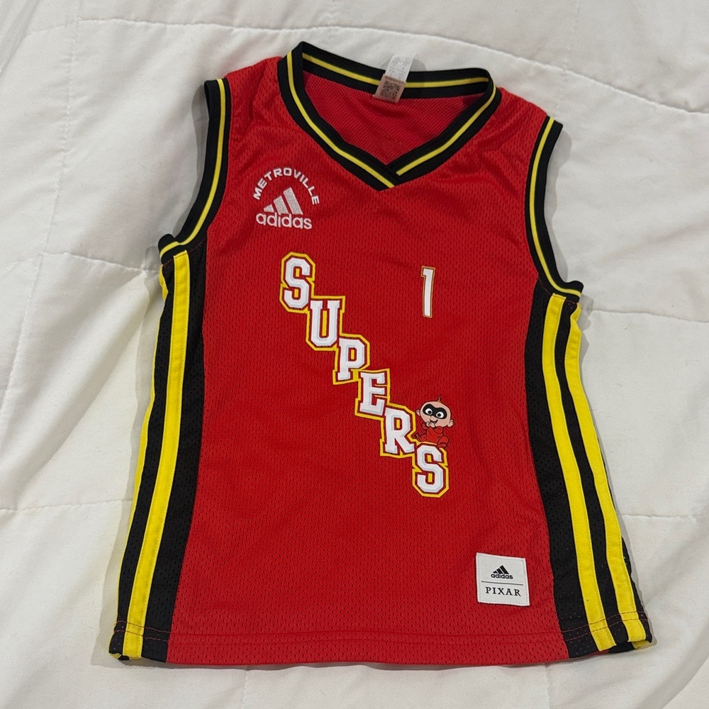 Adidas Kids Red Supers Jersey with Yellow and Black Stripes
